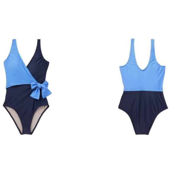 Kona Sol Blue Colorblock Wrap Front One-Piece Swimsuit Medium NWT - Picture 9 of 12